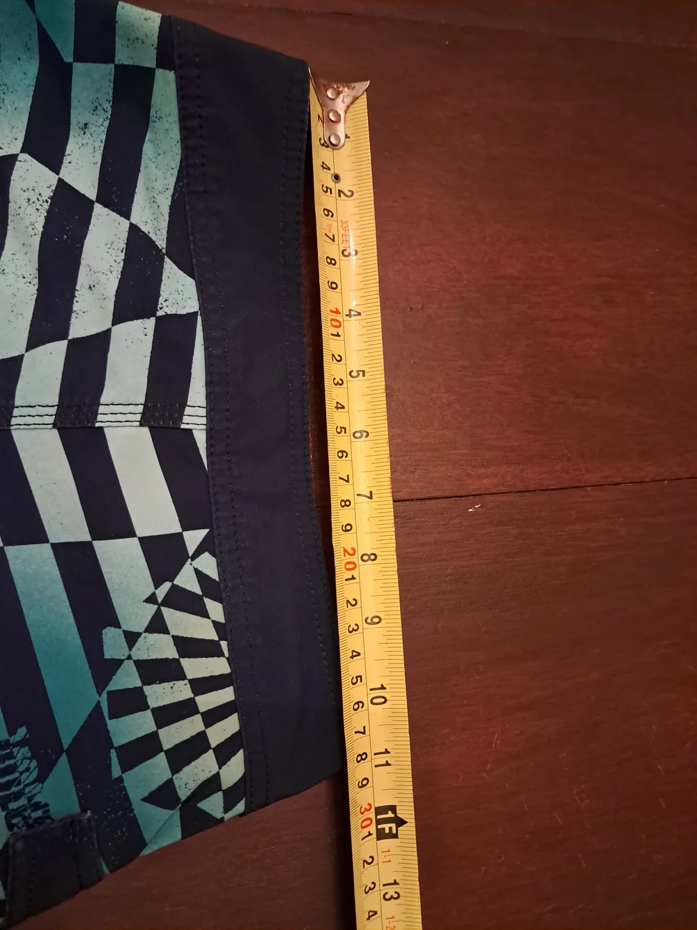 Volcom Men’s Teal and Black Geometric Stripe Board Shorts